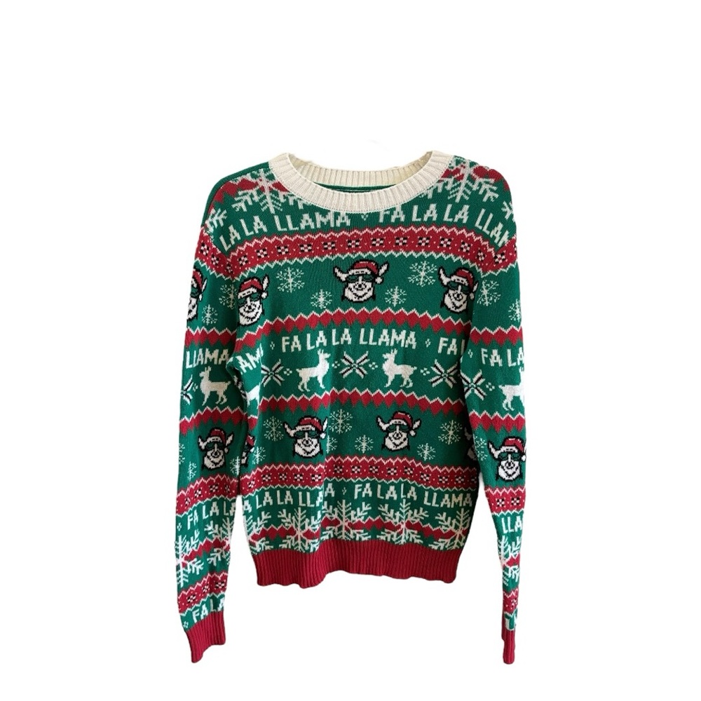 Holiday Llama Women's‎ Sweater - Green and Red